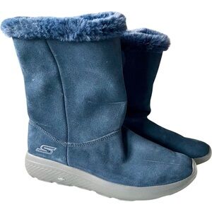 Skechers Gen 5 Boots Size 8 Shearling Navy Blue Suede Fuzzy Cozy Y2K